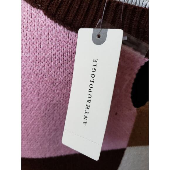 Women's Anthropologie Pink/Brown Checkered Pullover Sweater XL New - Picture 11 of 12